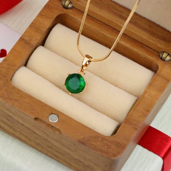 "Vibrant Green Round Pendant in Gold Plating for Elegant Everyday Wear, XPPT1675 - Picture 8 of 13